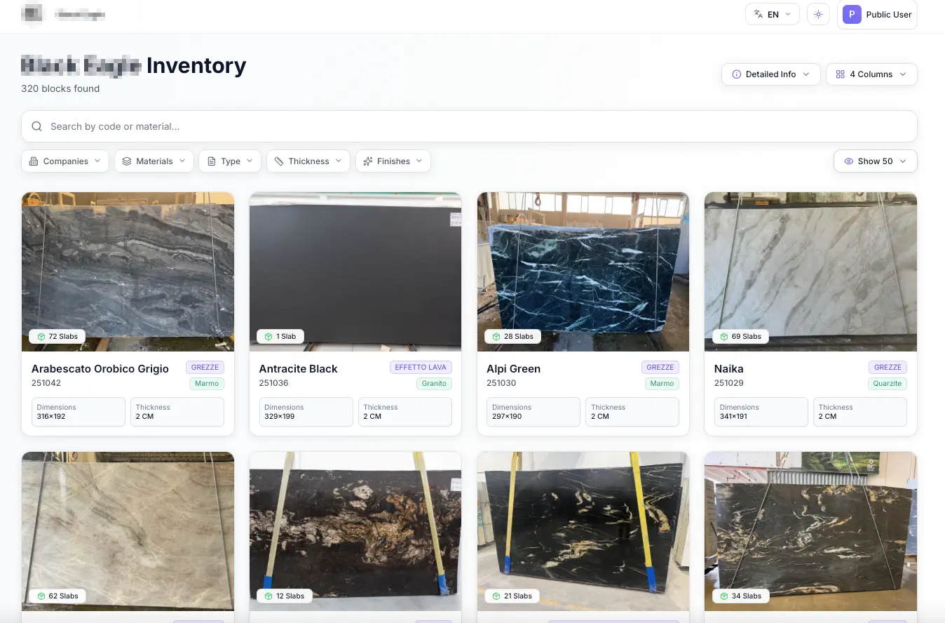 iBlocky Dashboard - Software gestionale marmo con magazzino online